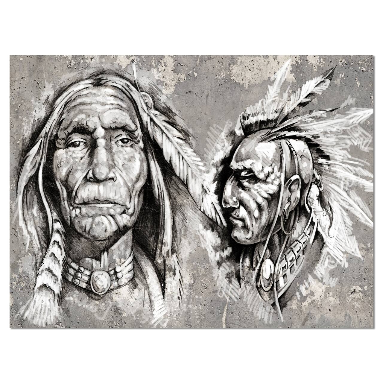 Designart - Native American Indian Heads - Abstract Portrait Canvas Print